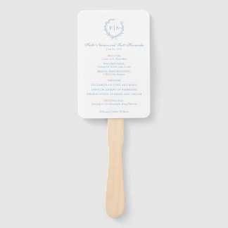 Hochzeitprogramm Fan Light Blue Monogram Wreath Fächer