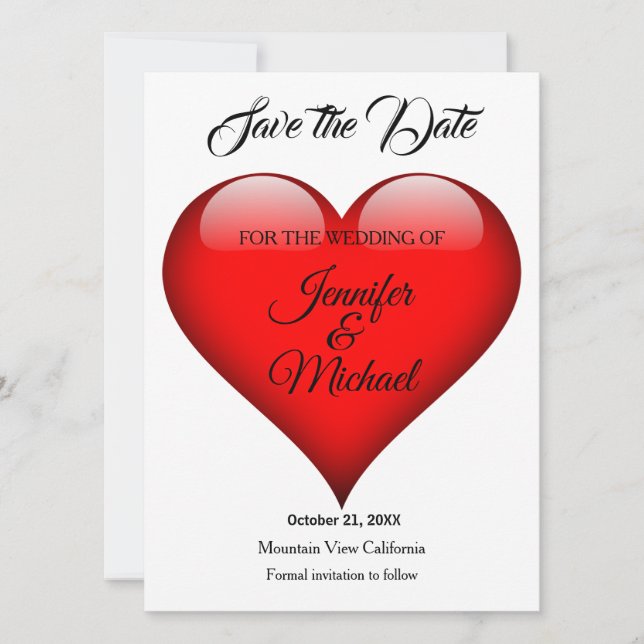 Hochzeitrotes Herz Modernes Minimalistisches Schli Save The Date (Vorderseite)