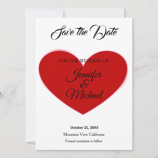 Hochzeitrotes Herz Modernes Minimalistisches Schli Save The Date (Vorderseite)