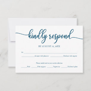 Hochzeits-Antwortkarte Ozeanblau Kalligrafie RSVP Karte