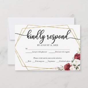 Hochzeits-Antwortkarte Weiße Burgunder Floral  RSVP Karte