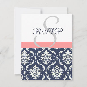 Hochzeits-Antwortkarten aus navyblauem Damast mit  RSVP Karte