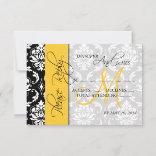 Hochzeits-Antwortkarten Damast-Monogramm Gelb RSVP Karte