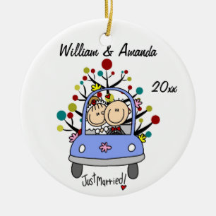 Hochzeits-Auto-1. Weihnachtspersonalisierte Keramik Ornament