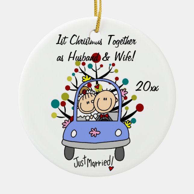 Hochzeits-Auto-1. Weihnachtspersonalisierte Keramikornament (Vorne)