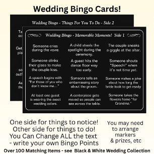Hochzeits-BINGO! Spiel für Gäste Schwarz Weiß Karte
