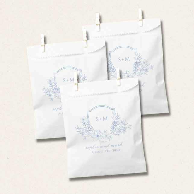 Hochzeits-Blumen-Kamm-Monogramm Staubblau Geschenktütchen (Von Creator hochgeladen)