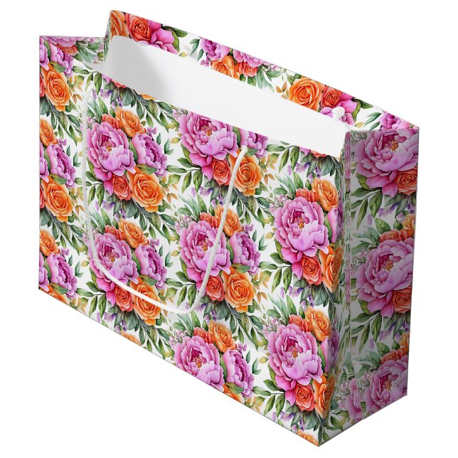 Hochzeits-Blumenprint-Geschenktasche Große Geschenktüte (Vorderseite Schrägansicht)