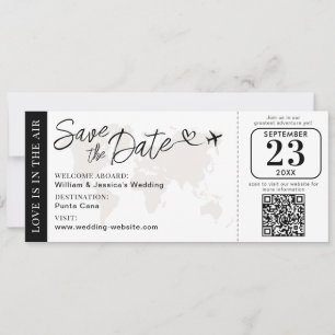 Hochzeits-Boarding-Pass-Save-The-Date mit QR-Code Karte