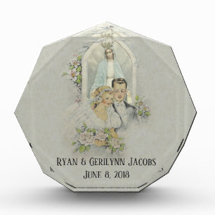 Hochzeits-Braut-Bräutigam-katholische Jungfrau Fotoblock