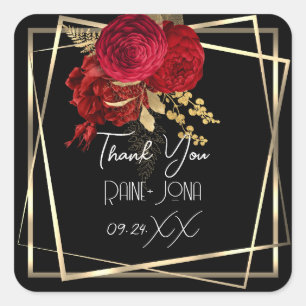 Hochzeits-Brautparty-Geschenk Rot Blumen Schwarz W Quadratischer Aufkleber
