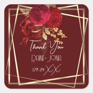Hochzeits-Brautparty-Geschenk Rot Floral Burgunder Quadratischer Aufkleber