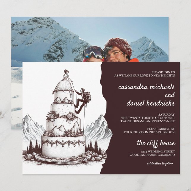 Hochzeits-Cake Climbers Einladung (Vorne/Hinten)
