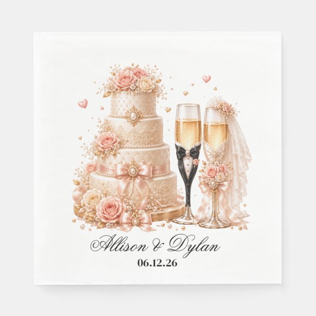 Hochzeits-Champagner-Papier Servietten (Vorderseite)