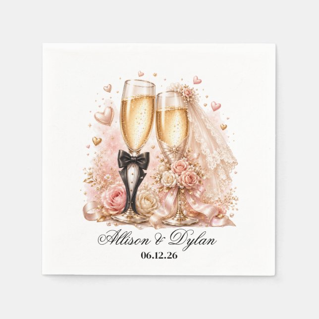 Hochzeits-Champagner-Papier-Servietten Serviette (Vorderseite)