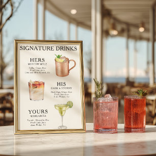 Hochzeits-Cocktail-Menü-Poster mit Signatur-Drinks Poster