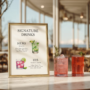 Hochzeits-Cocktail-Menü-Poster mit Signatur-Drinks Poster