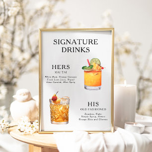 Hochzeits-Cocktail-Menü-Poster mit Signatur-Drinks Poster