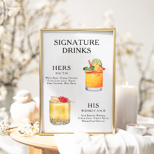Hochzeits-Cocktail-Menü-Poster mit Signatur-Drinks Poster