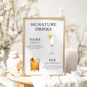 Hochzeits-Cocktail-Menü-Poster mit Signatur-Drinks Poster