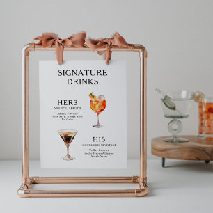 Hochzeits-Cocktail-Menü-Poster mit Signatur-Drinks Poster