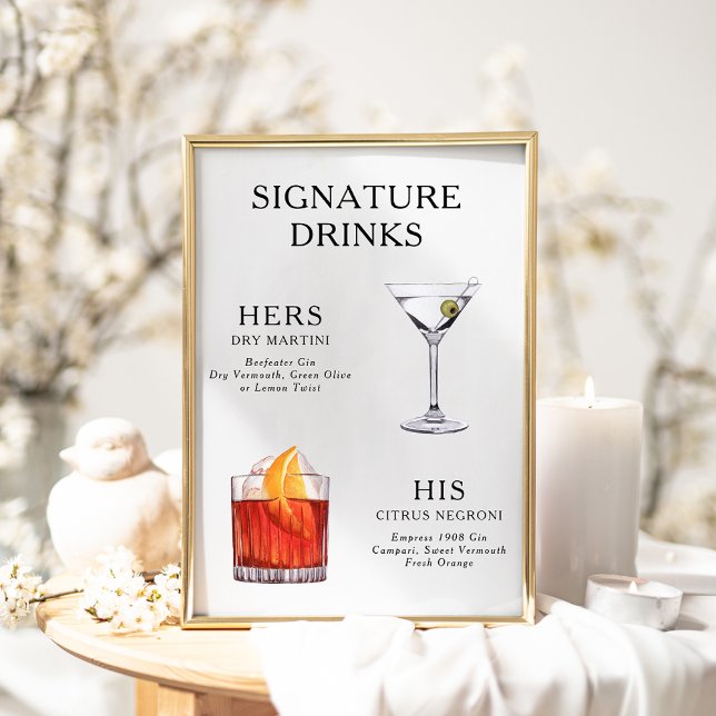 Hochzeits-Cocktail-Menü-Poster mit Signatur-Drinks Poster (Von Creator hochgeladen)