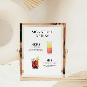 Hochzeits-Cocktail-Menü-Poster mit Signatur-Drinks Poster
