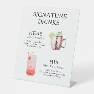 Hochzeits-Cocktail-Menü-Poster mit Signatur-Drinks Sockelschild
