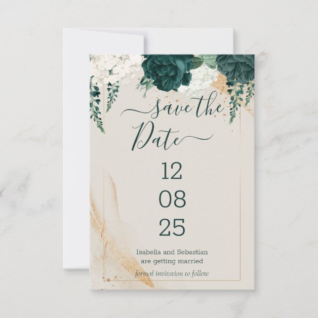 Hochzeits-Cream Save-the-Date Smaragdgrün Save The Date (Vorderseite)