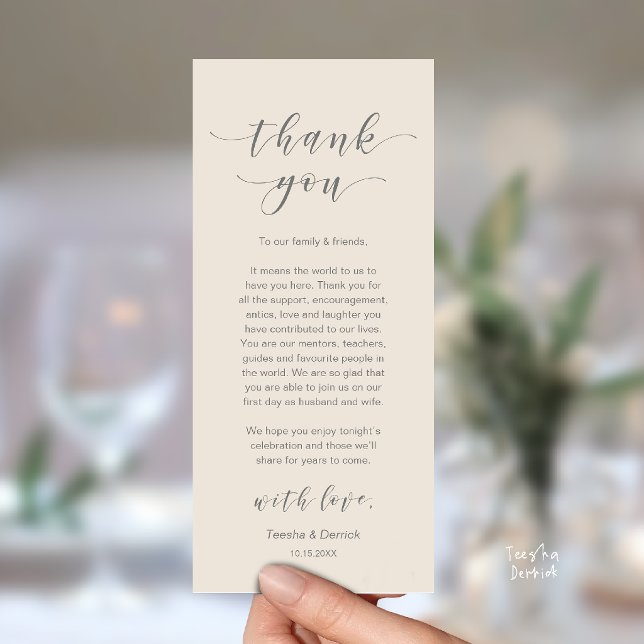 Hochzeits-Dankeschön-Creme-Grau-Moderne-Dinner-Kar Programm (Wedding Thank you Cream and Grey Modern Dinner Card)