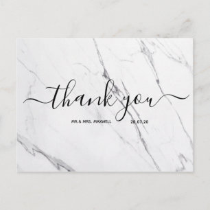 Hochzeits-Dankeschön Weiße Marmor-Schrift-Postka Postkarte