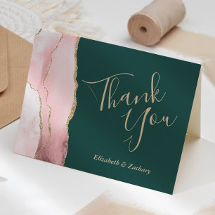 Hochzeits-Dankeskarte Blush Gold Achat Smaragdgrün Karte