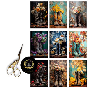 Hochzeits-Dekor Blumen Cowboy-Stiefel Decoupage  Seidenpapier
