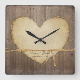 Hochzeits-Dekor Rustikale Holz-Zaunbretter Herz Quadratische Wanduhr