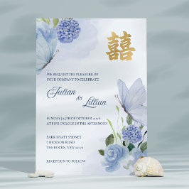 Hochzeits-Einladung Blaue Schmetterling Gold Einladung