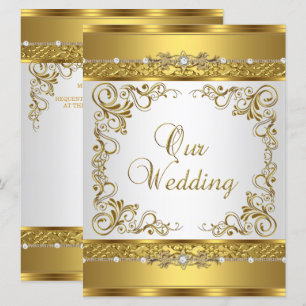 Hochzeits-Einladung Metallic Gold Weißer Diamant Einladung