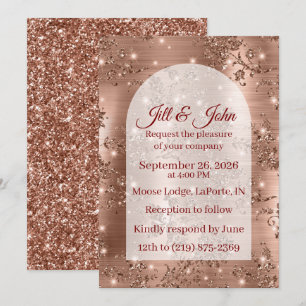 Hochzeits-Einladung Rose Gold gebogener Glitter Einladung