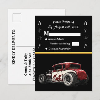 Hochzeits-Einladung und Hot Rod Einladungspostkarte