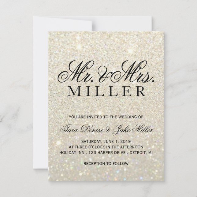Hochzeits-Einladung - weißes GoldGlitzer Fab Einladung (Vorderseite)