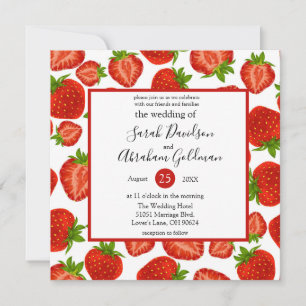 Hochzeits Einladungen - Erdbeeren Botanisch Rot