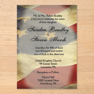 Hochzeits-Einladungen mit amerikanischer Flagge Acryleinladungen