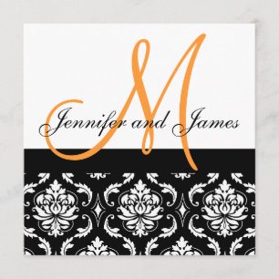 Hochzeits-Einladungs-Monogramm nennt orange Damast Einladung