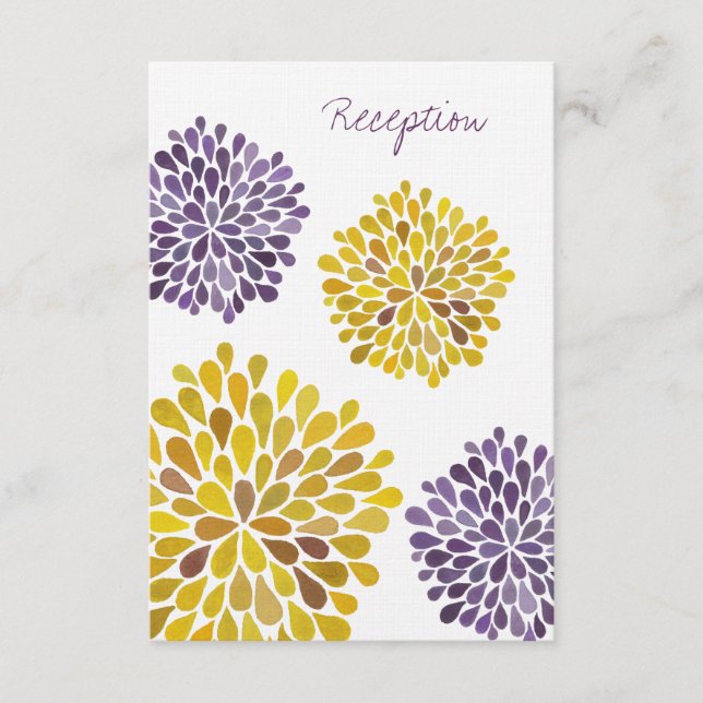 Hochzeits-Empfangs-Karten-lila gelbe Dahlie-Blume Begleitkarte (Vorderseite)