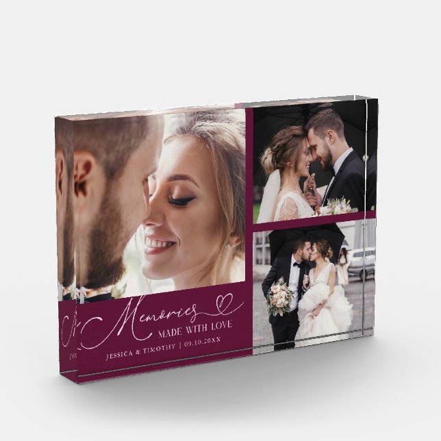Hochzeits-Erinnerungen mit Liebe Cranberry Fotoblock (Links)