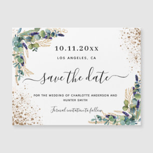 Hochzeits-Eukalyptus-Gold Save-the-Date-Magnet Magnetkarte