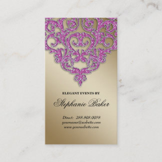 Hochzeits-Event-Planer-Damast-Goldschein-Rosa V Visitenkarte