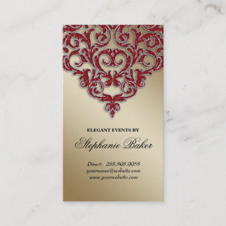 Hochzeits-Event-Planer-Damast-rotes Schein-Gold Visitenkarte