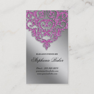 Hochzeits-Event-Planer-Damast-Silber-Schein-Rosa V Visitenkarte