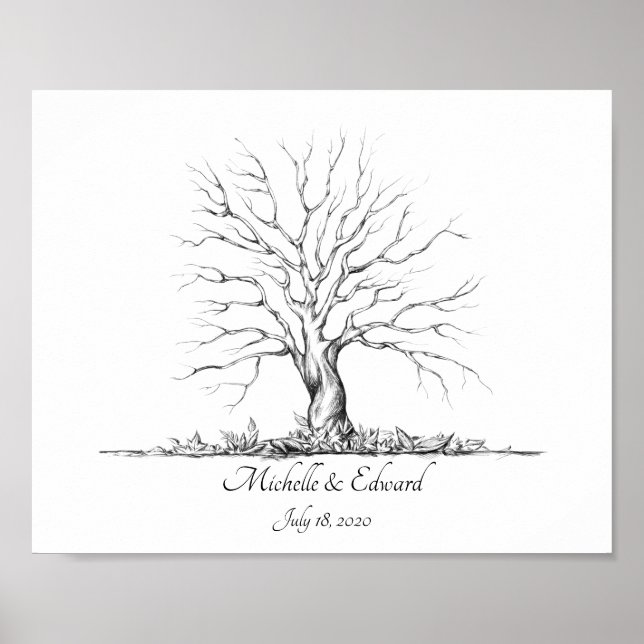 Hochzeits-Fingerabdruck-Baum-Gästebuch Poster (Vorne)