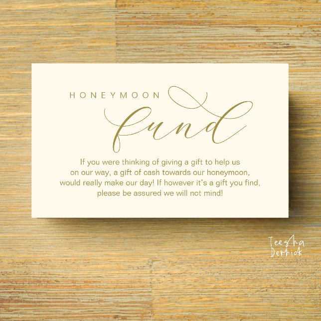 Hochzeits-Flitterwochen-Fonds, Eine Notiz zu Gesch Begleitkarte (Wedding Honeymoon Fund, A Note on Gifts, Wish, Cash, Modern Minimal Enclosure Card in Yellow Gold)